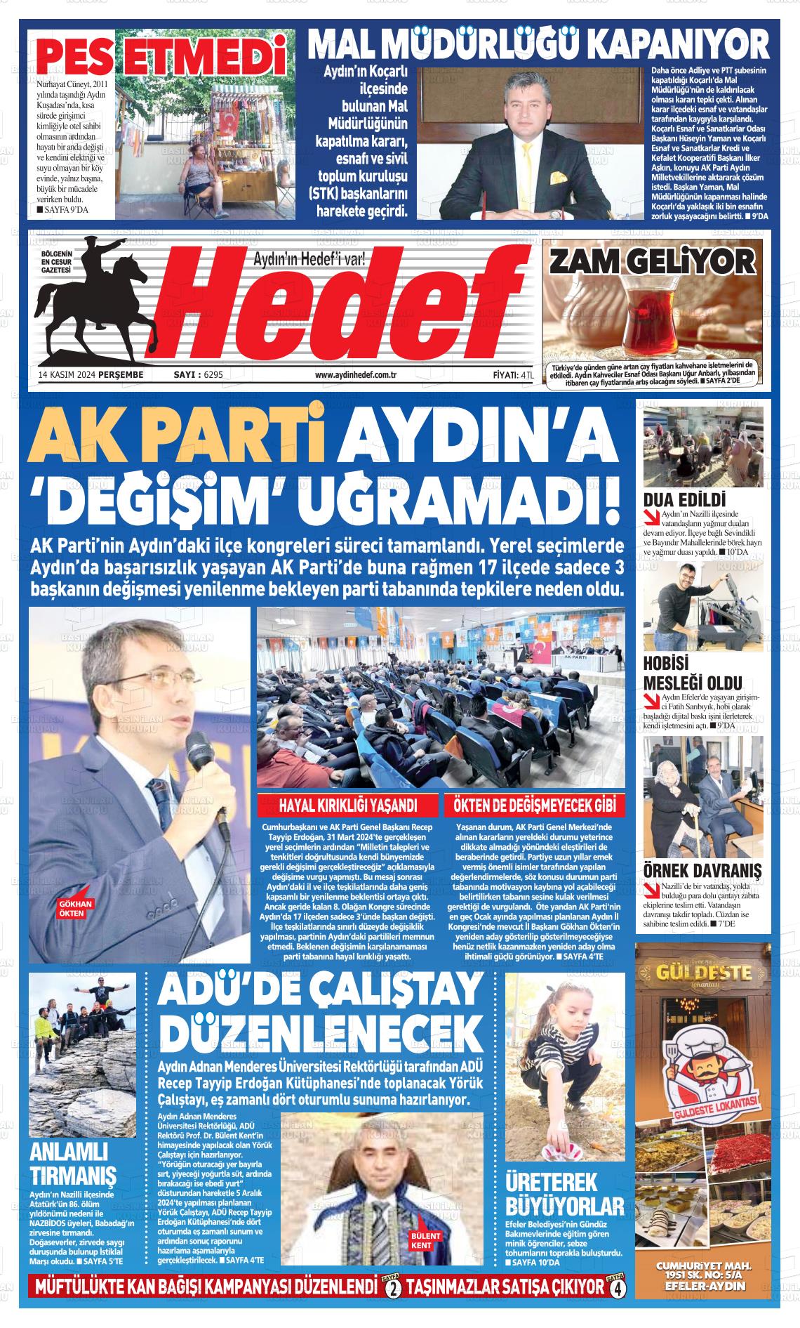 14 Kasım 2024 Aydın Hedef Gazete Manşeti