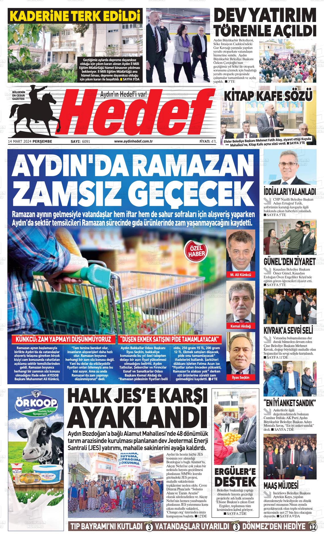 14 Mart 2024 Aydın Hedef Gazete Manşeti