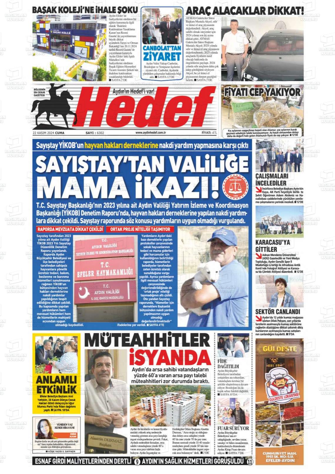 22 Kasım 2024 Aydın Hedef Gazete Manşeti