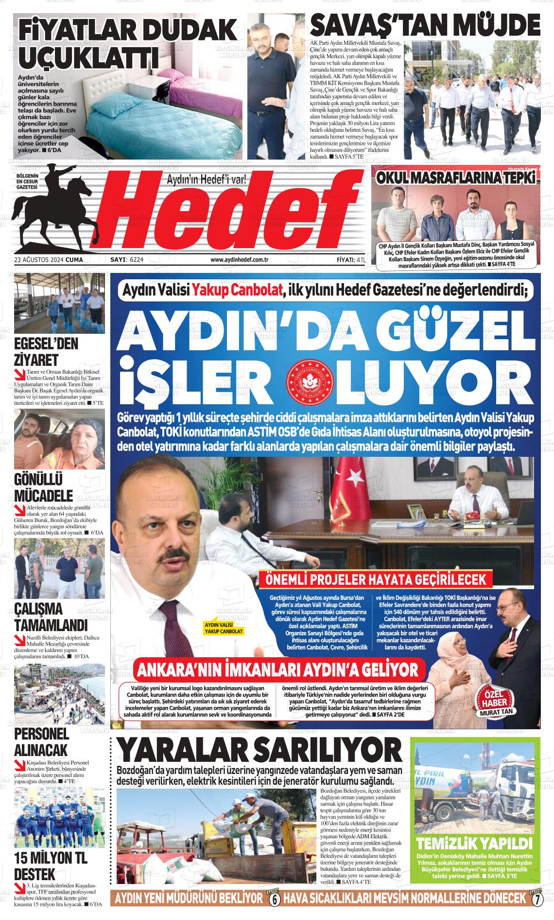 23 Ağustos 2024 Aydın Hedef Gazete Manşeti