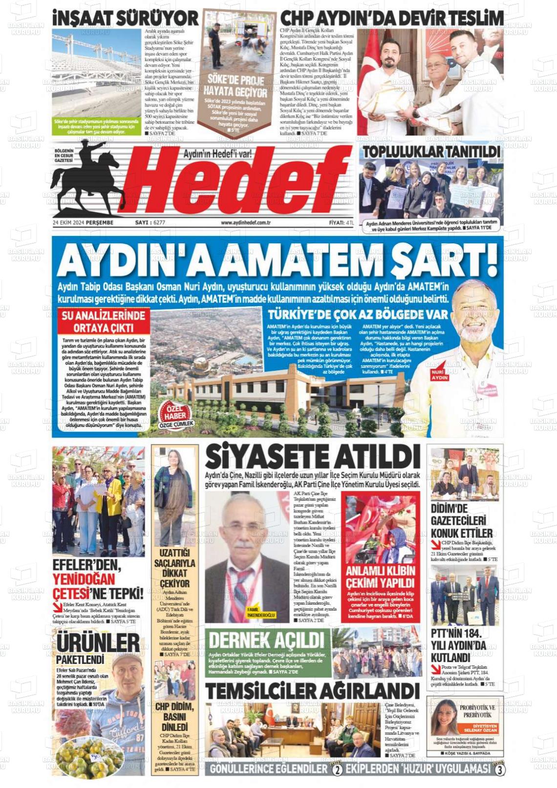 24 Ekim 2024 Aydın Hedef Gazete Manşeti