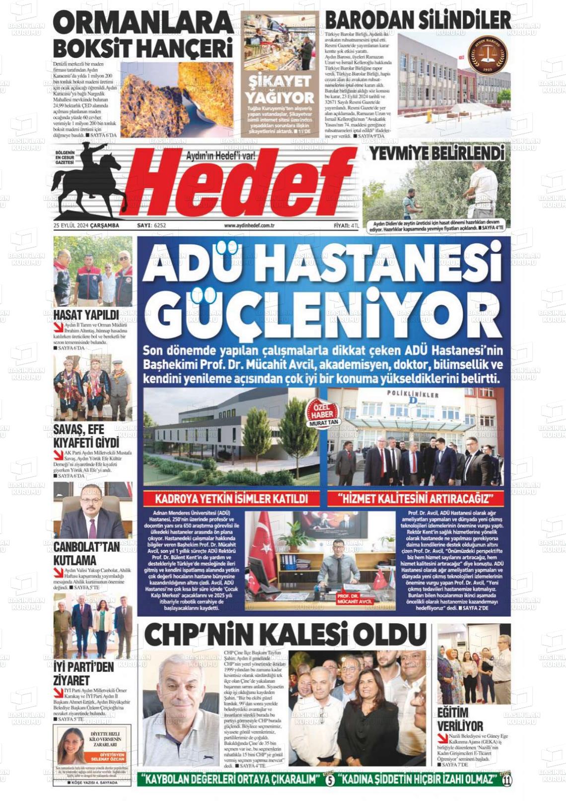 25 Eylül 2024 Aydın Hedef Gazete Manşeti