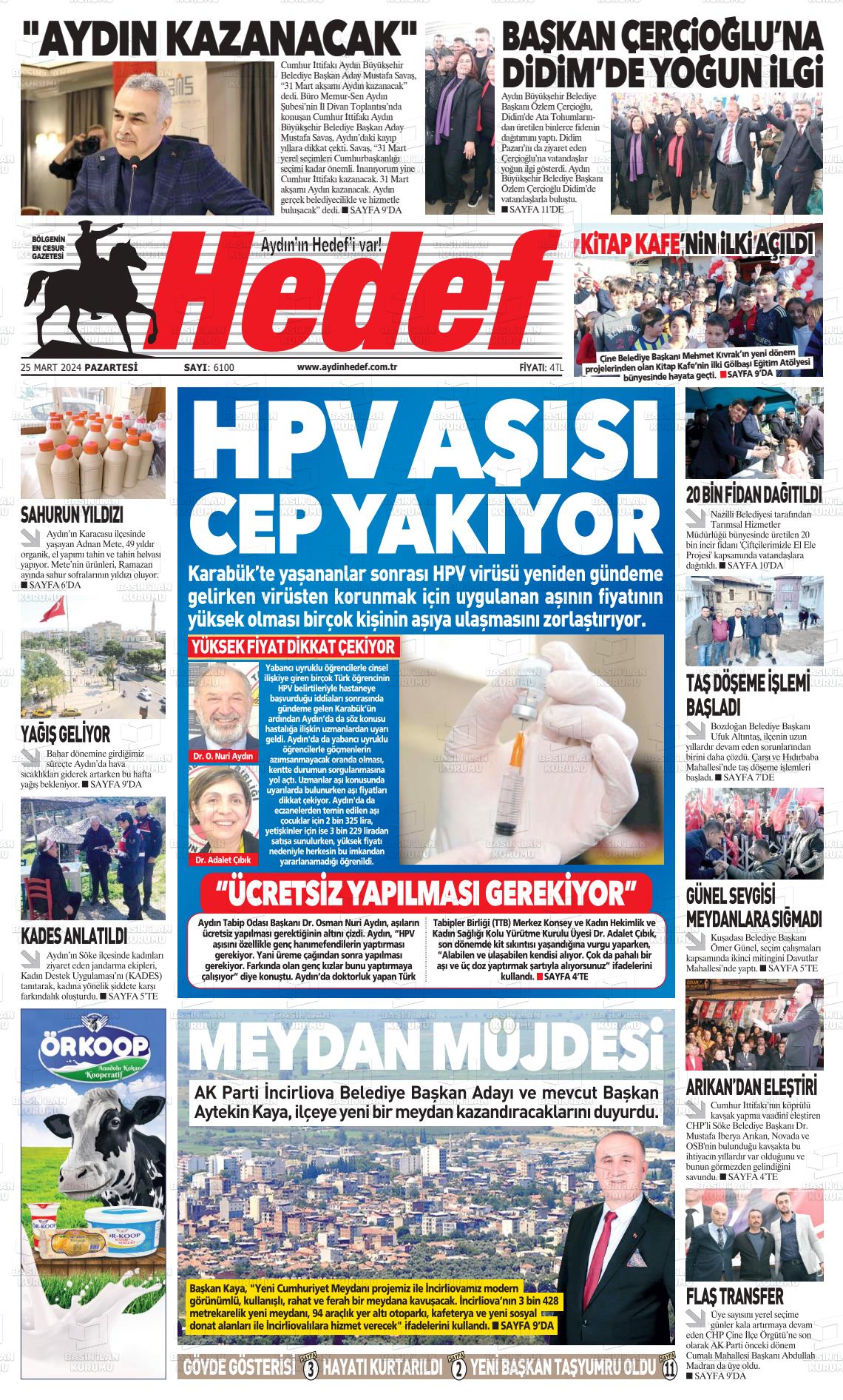 25 Mart 2024 Aydın Hedef Gazete Manşeti