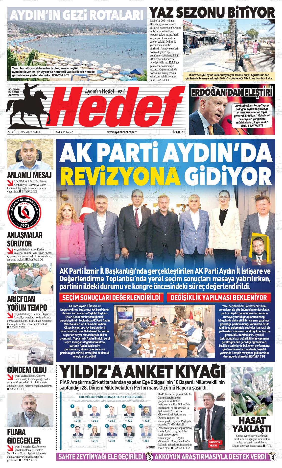 27 Ağustos 2024 Aydın Hedef Gazete Manşeti