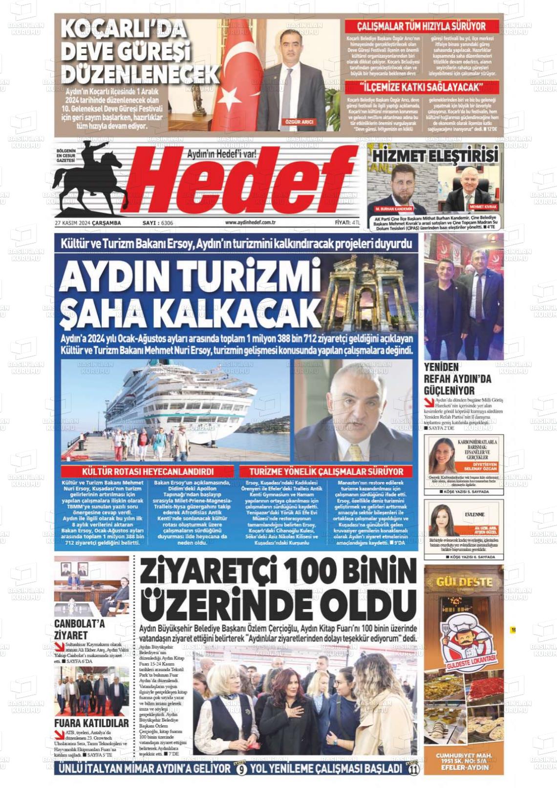 27 Kasım 2024 Aydın Hedef Gazete Manşeti