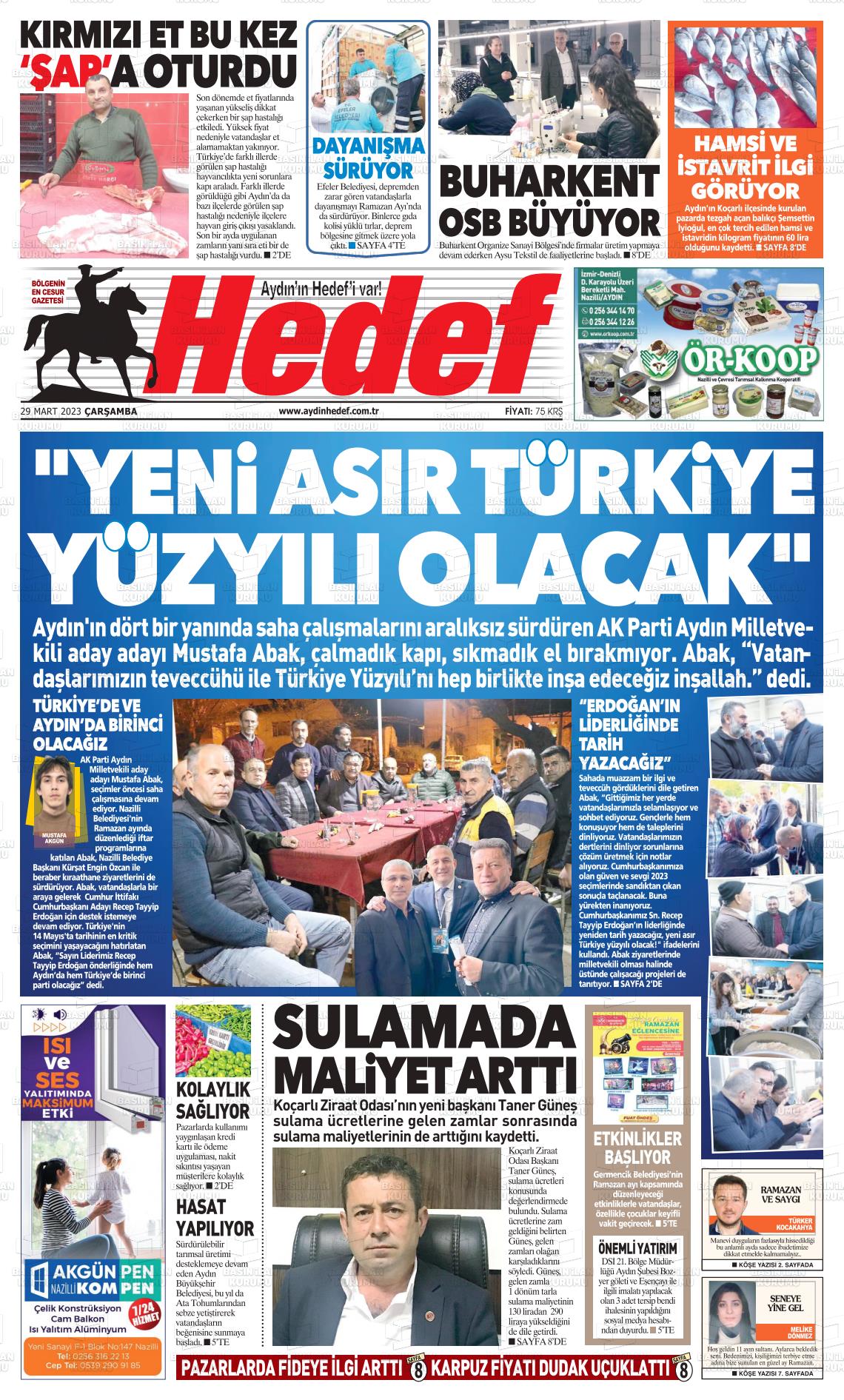 29 Mart 2023 Aydın Hedef Gazete Manşeti
