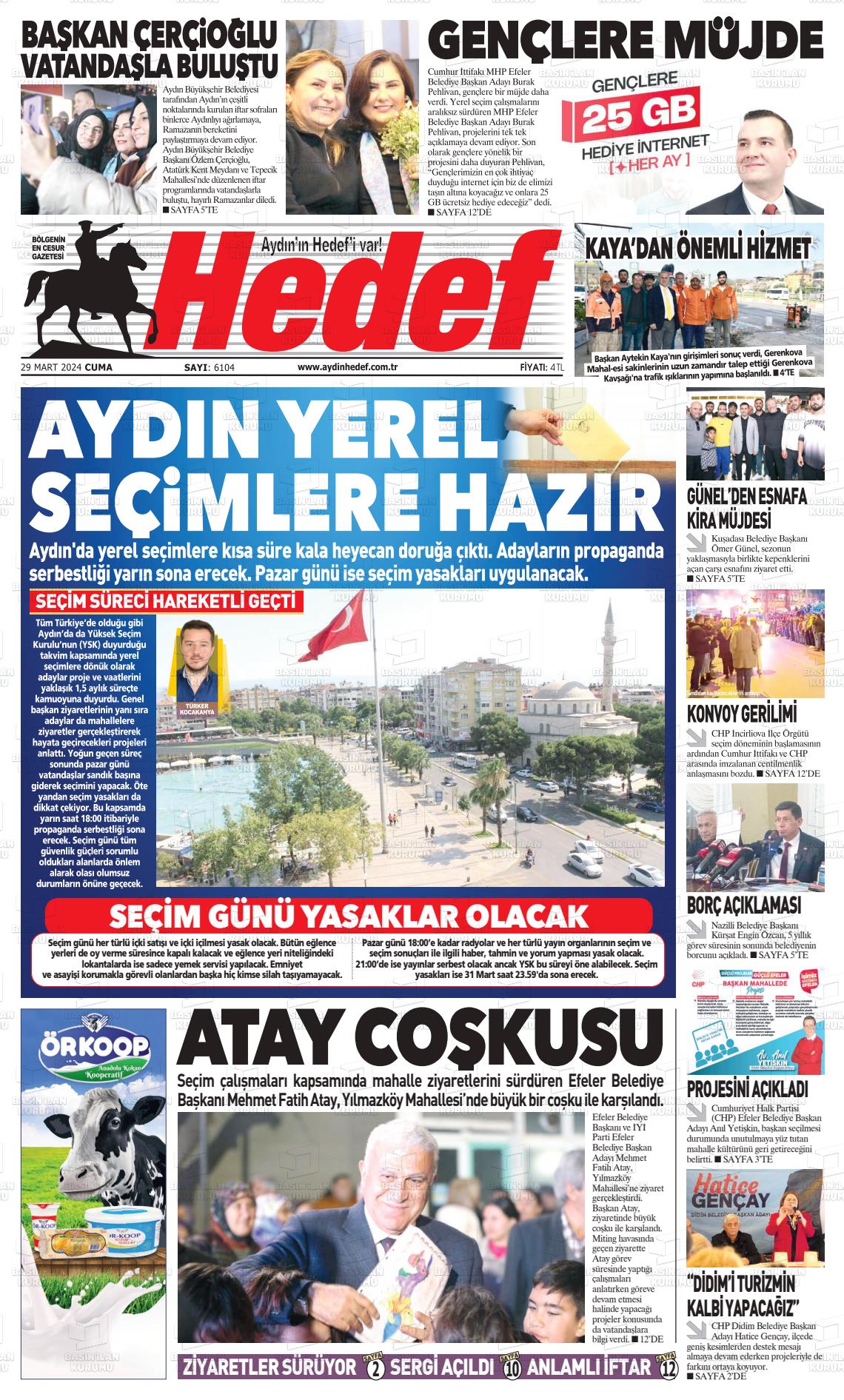 29 Mart 2024 Aydın Hedef Gazete Manşeti