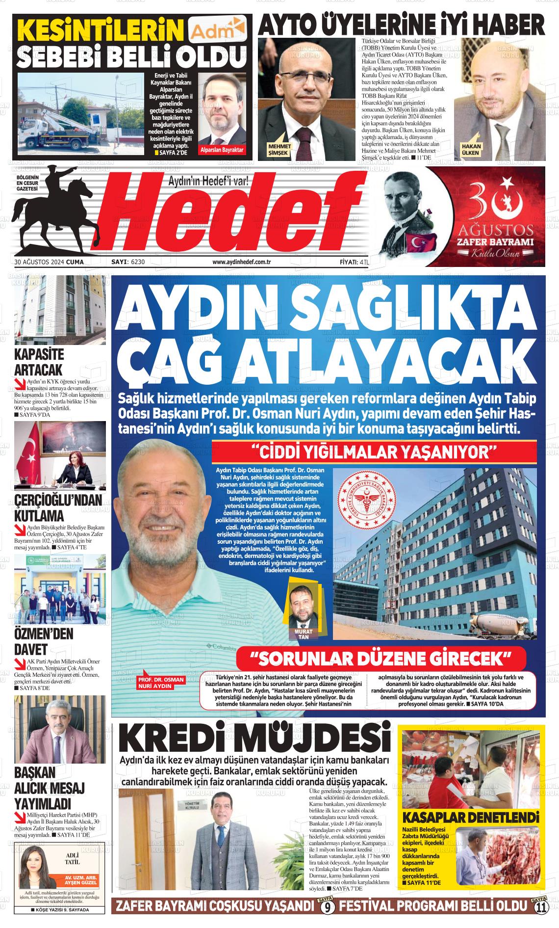 30 Ağustos 2024 Aydın Hedef Gazete Manşeti