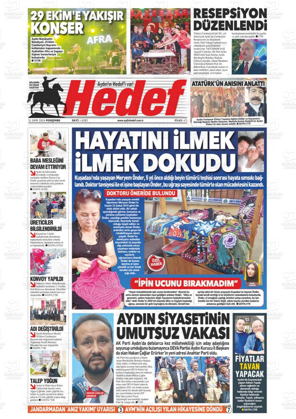 31 Ekim 2024 Aydın Hedef Gazete Manşeti