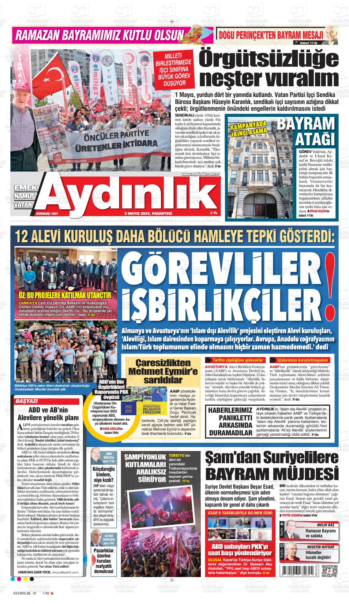 02 Mayıs 2022 Aydınlık Gazete Manşeti