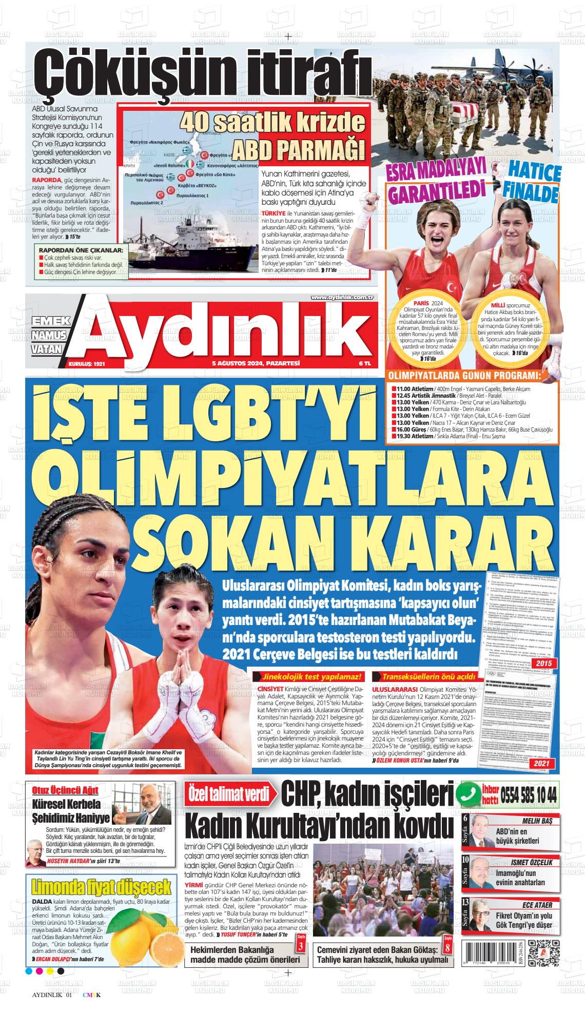 05 Ağustos 2024 Aydınlık Gazete Manşeti