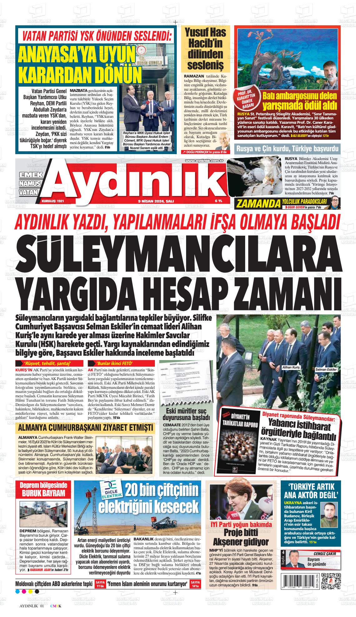 09 Nisan 2024 Aydınlık Gazete Manşeti