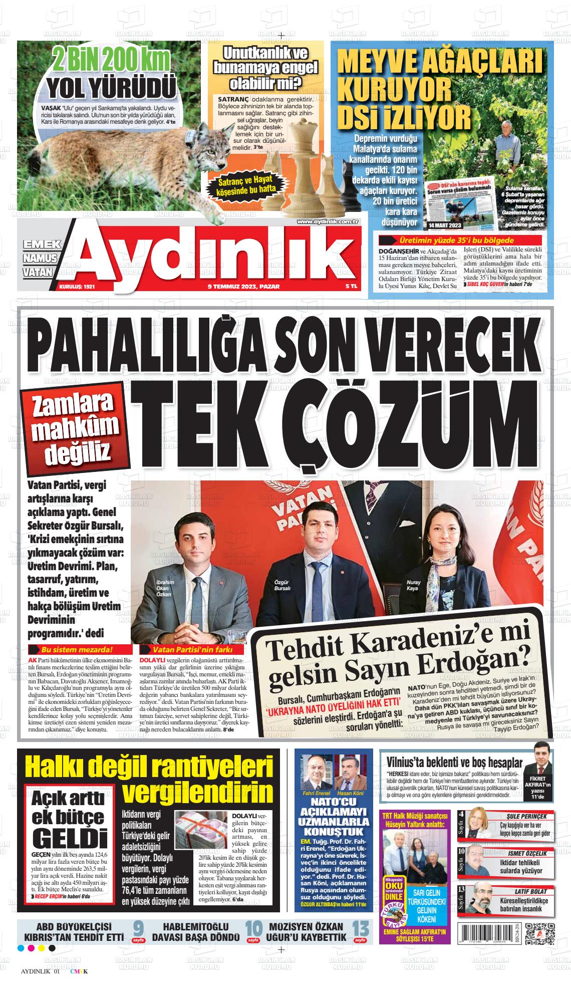 20 Temmuz 2023 Aydınlık Gazete Manşeti