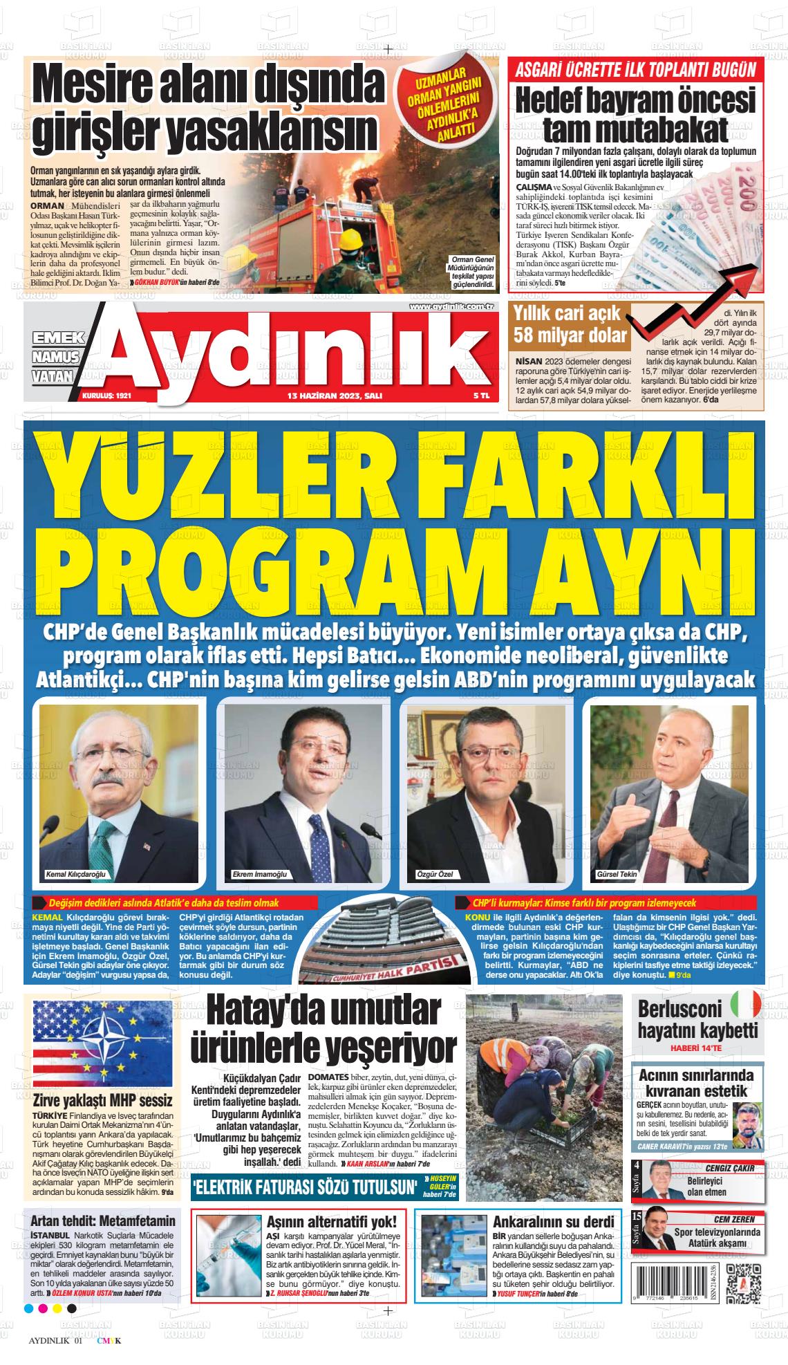 13 Haziran 2023 Aydınlık Gazete Manşeti