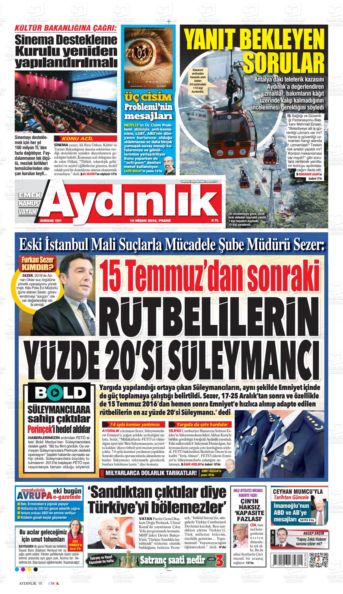 14 Nisan 2024 Aydınlık Gazete Manşeti