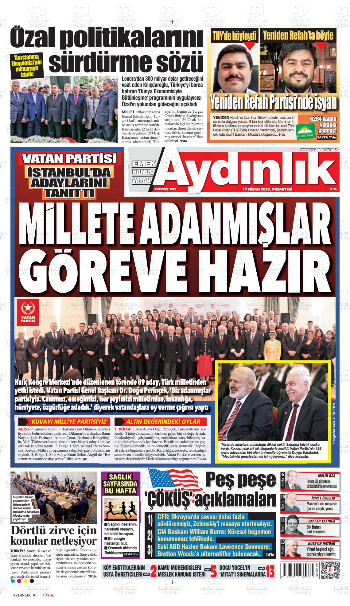 17 Nisan 2023 Aydınlık Gazete Manşeti