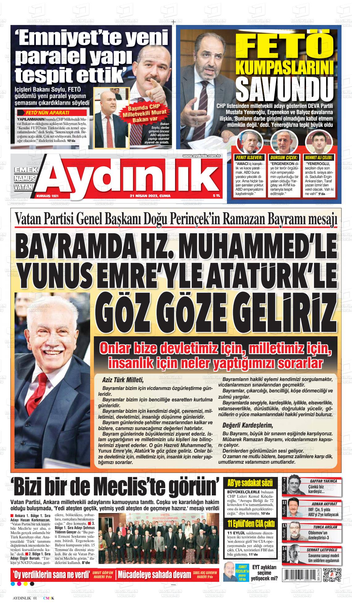 21 Nisan 2023 Aydınlık Gazete Manşeti