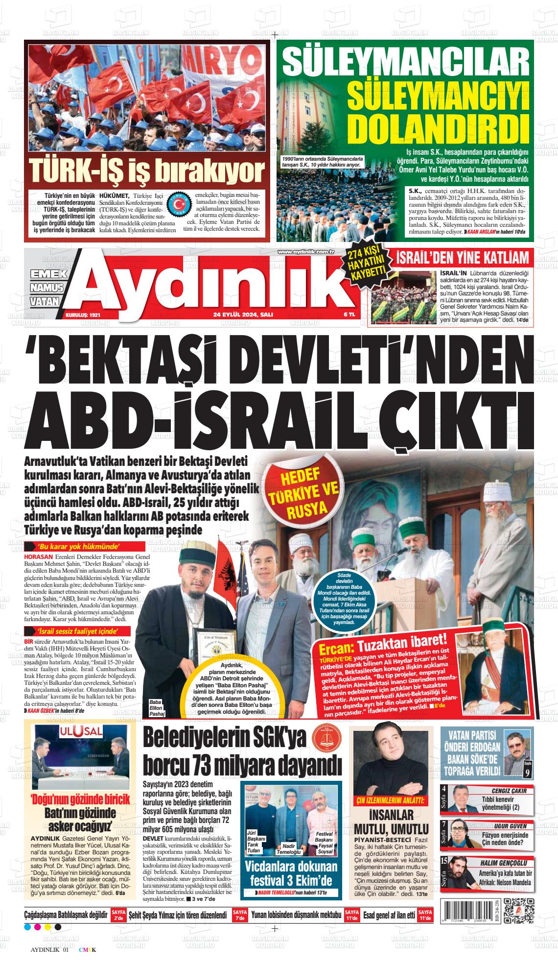 25 Eylül 2024 Aydınlık Gazete Manşeti