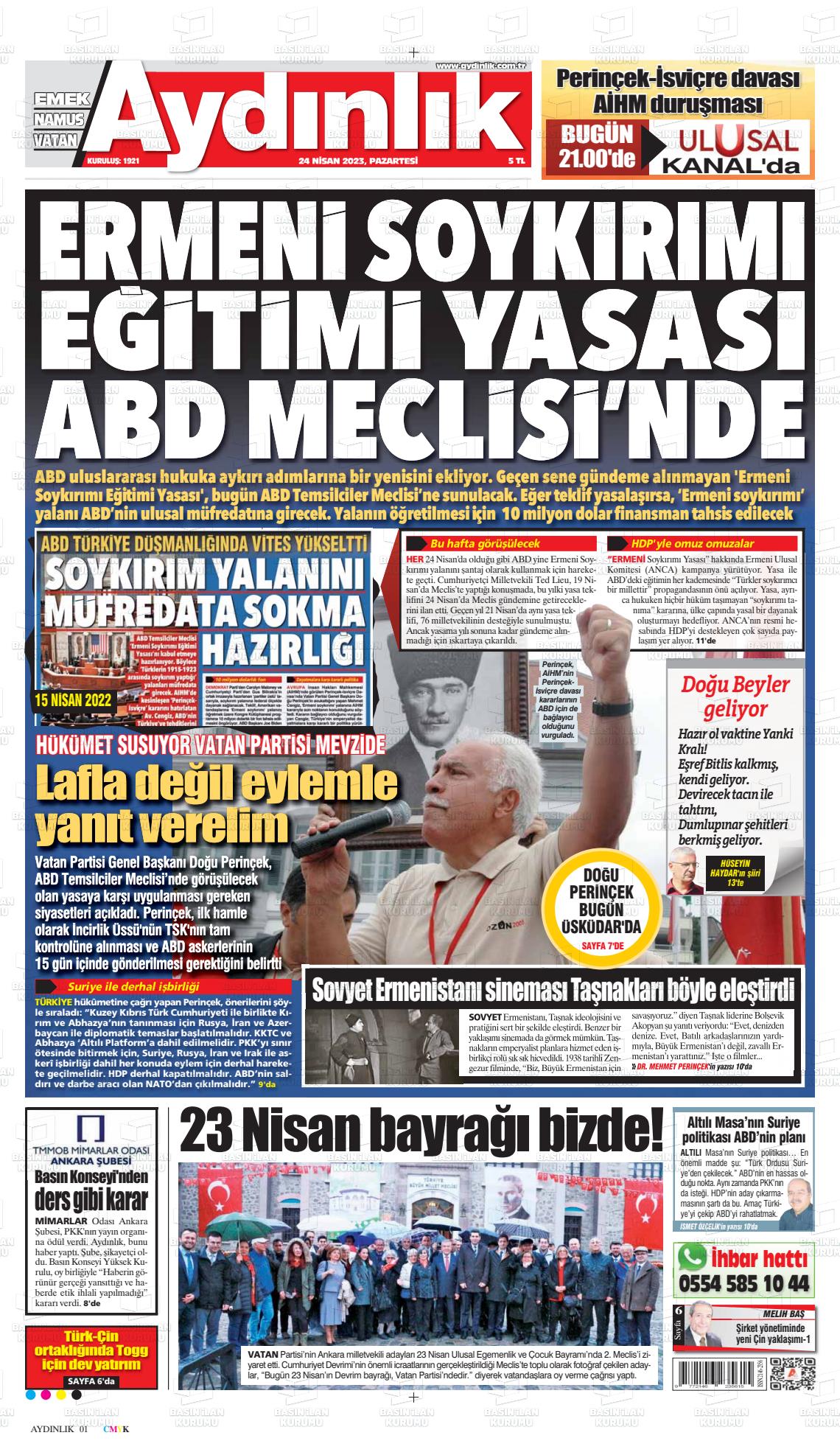 24 Nisan 2023 Aydınlık Gazete Manşeti