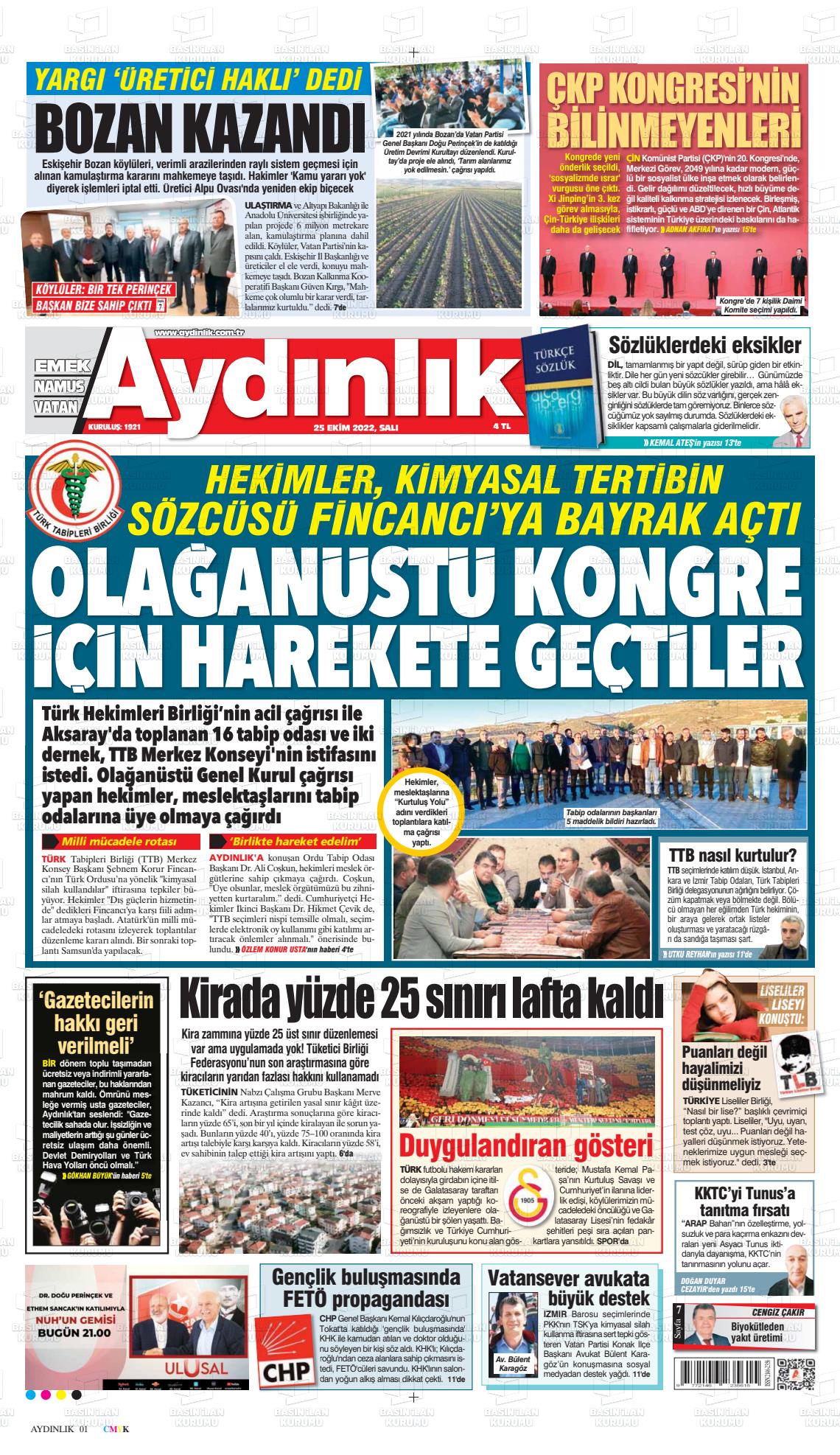 25 Ekim 2022 Aydınlık Gazete Manşeti