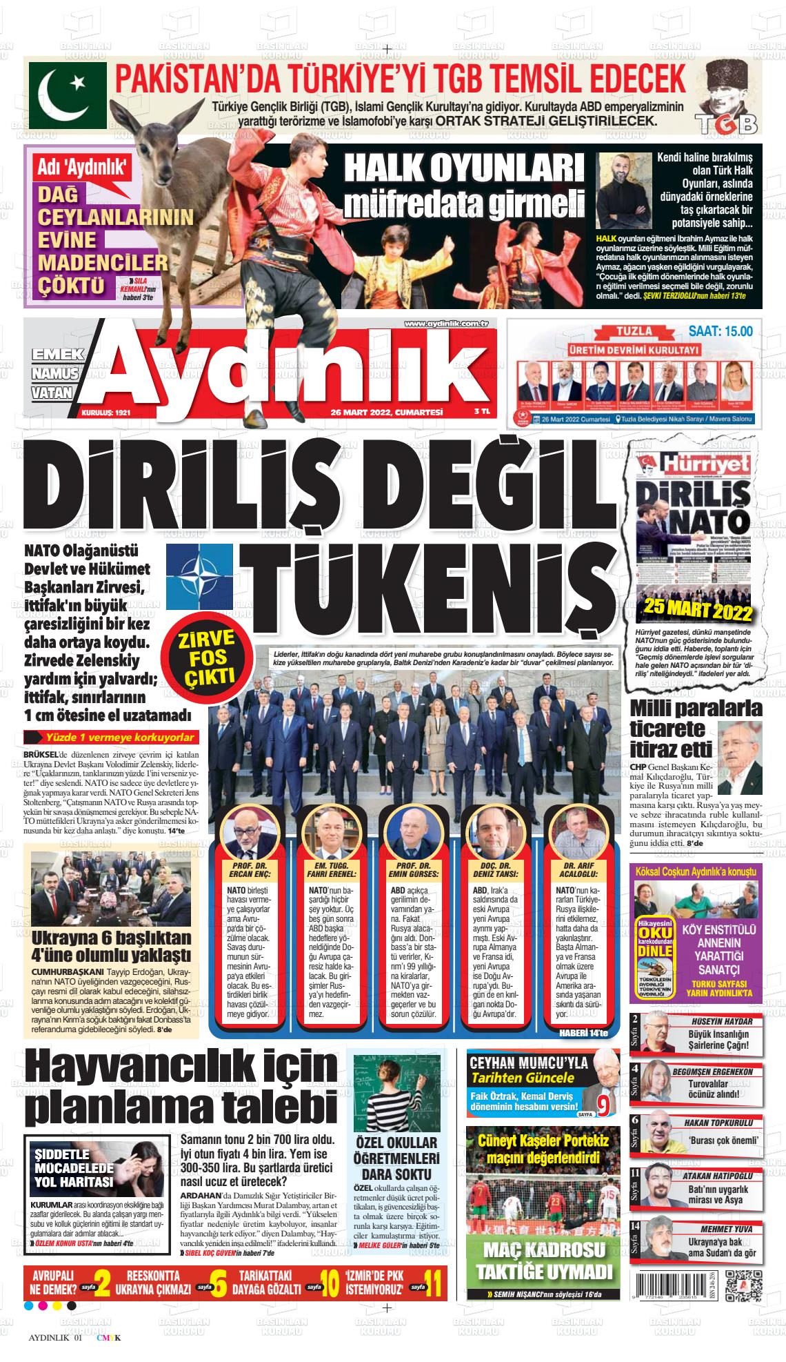 26 Mart 2022 Aydınlık Gazete Manşeti