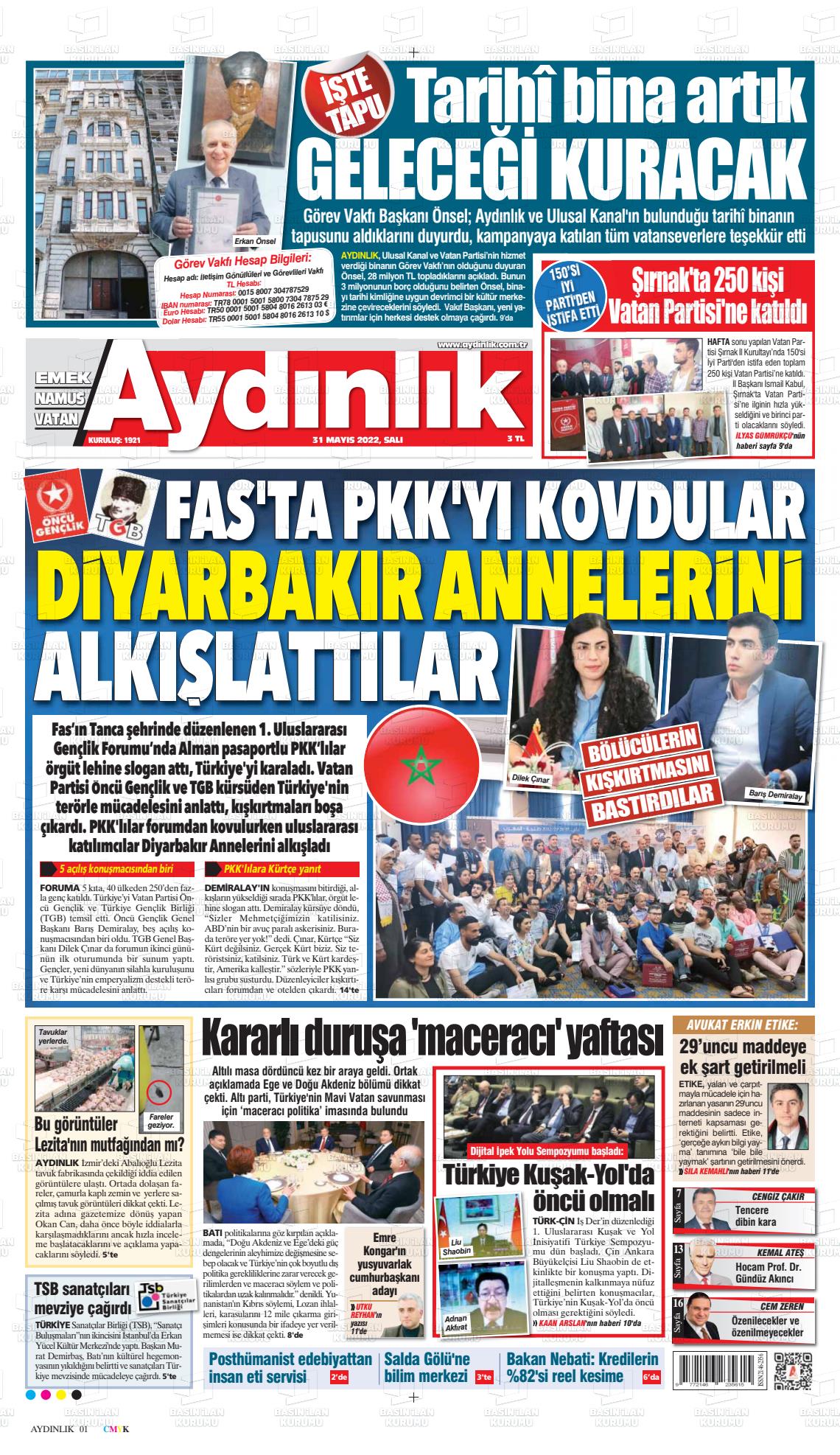 31 Mayıs 2022 Aydınlık Gazete Manşeti