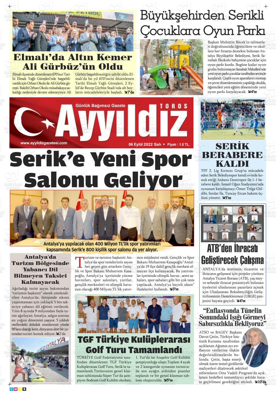 06 Eylül 2022 Ayyıldız Toros Gazete Manşeti