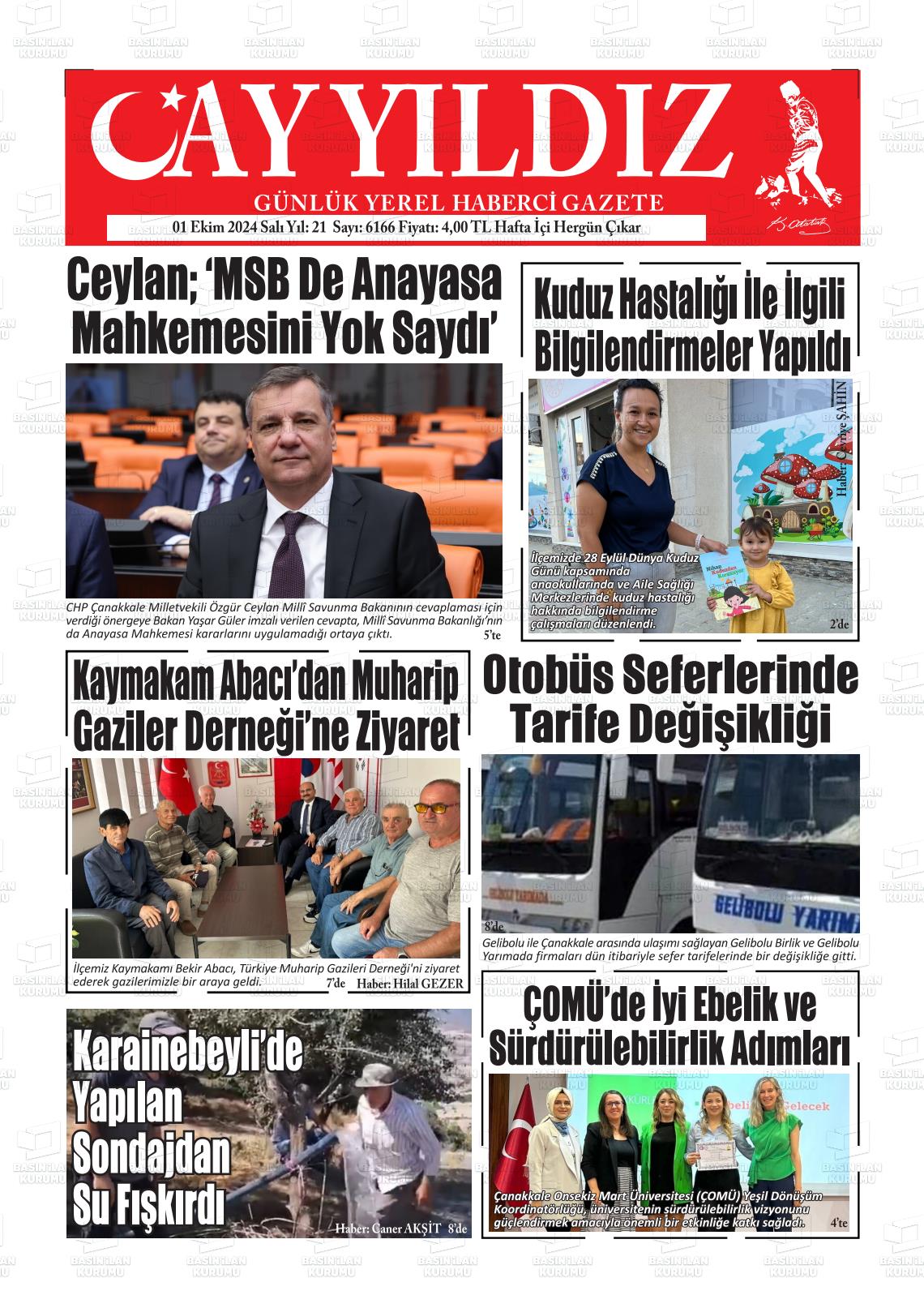 01 Ekim 2024 Ayyıldız Gazete Manşeti