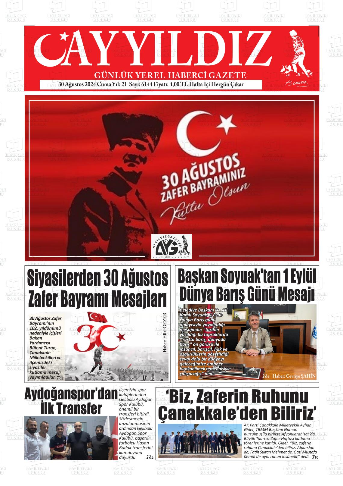 30 Ağustos 2024 Ayyıldız Gazete Manşeti