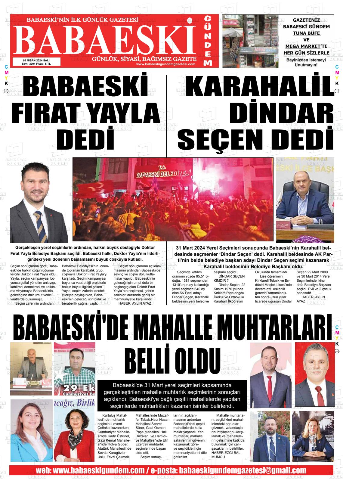 02 Nisan 2024 Babaeski Gündem Gazete Manşeti