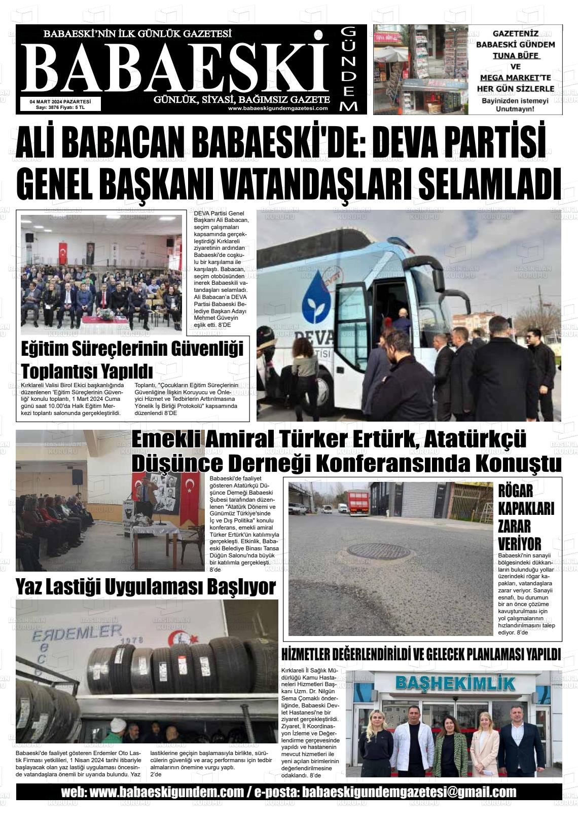 04 Mart 2024 Babaeski Gündem Gazete Manşeti