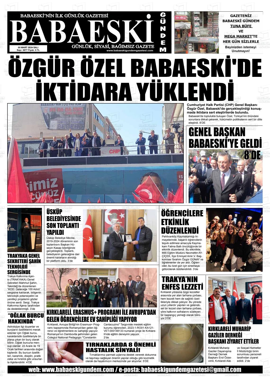 05 Mart 2024 Babaeski Gündem Gazete Manşeti