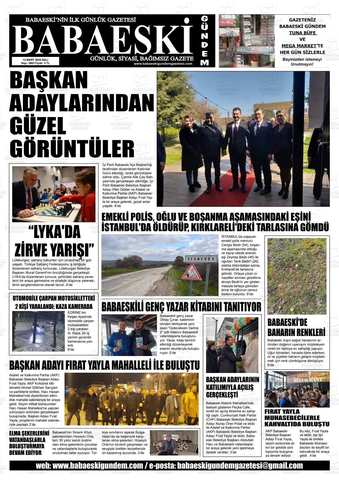 12 Mart 2024 Babaeski Gündem Gazete Manşeti