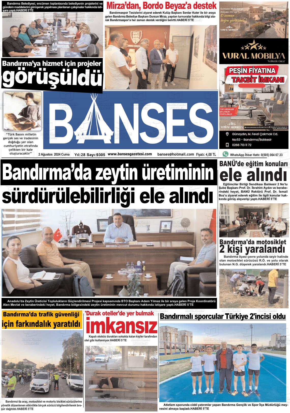 02 Ağustos 2024 Banses Gazete Manşeti