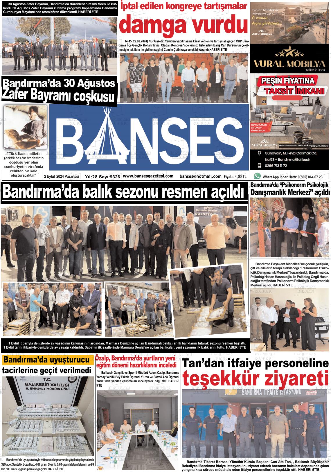 02 Eylül 2024 Banses Gazete Manşeti