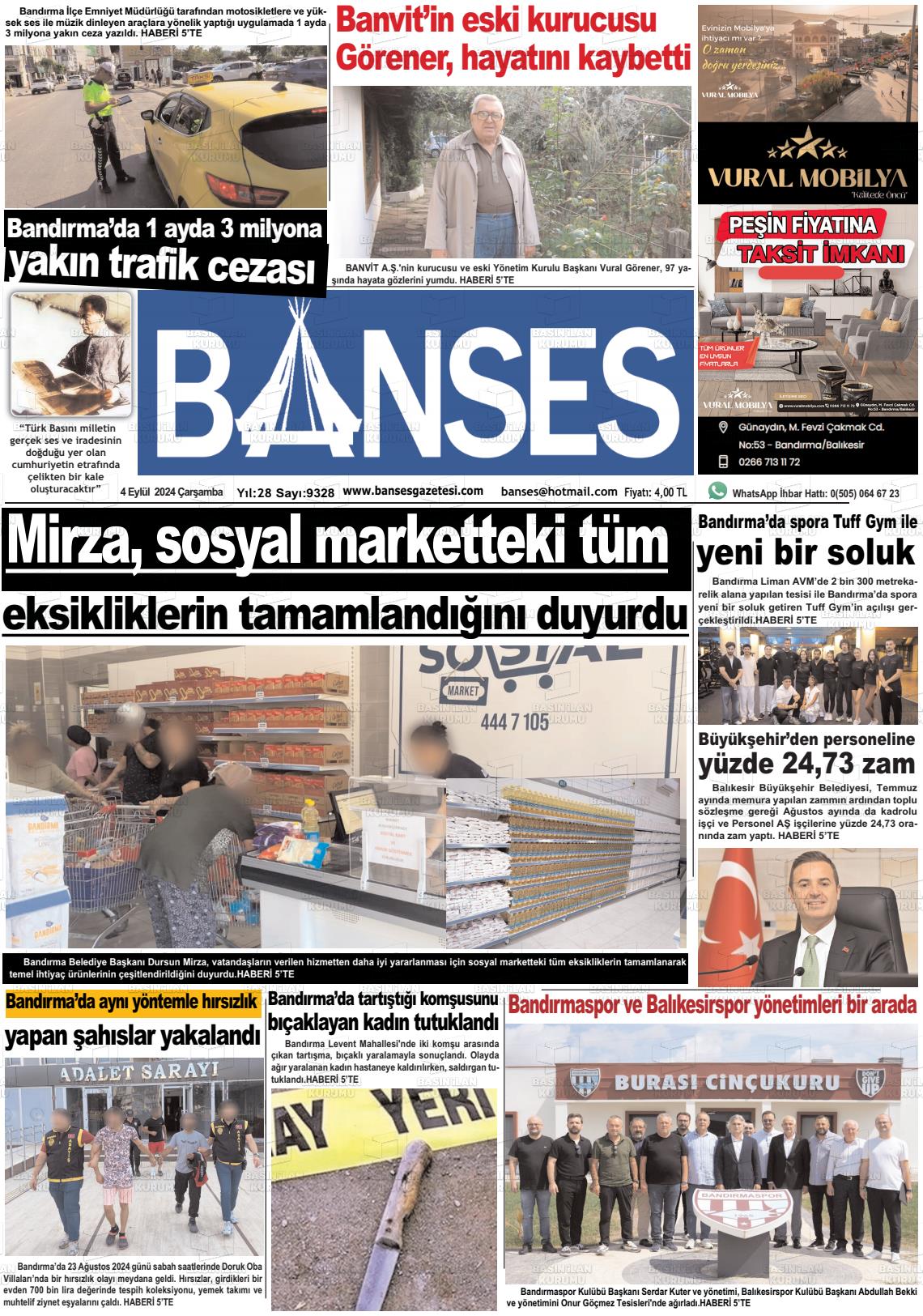 04 Eylül 2024 Banses Gazete Manşeti