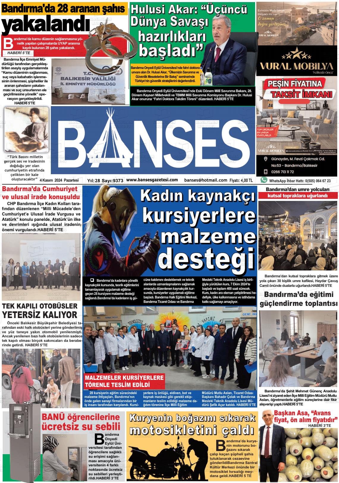 04 Kasım 2024 Banses Gazete Manşeti