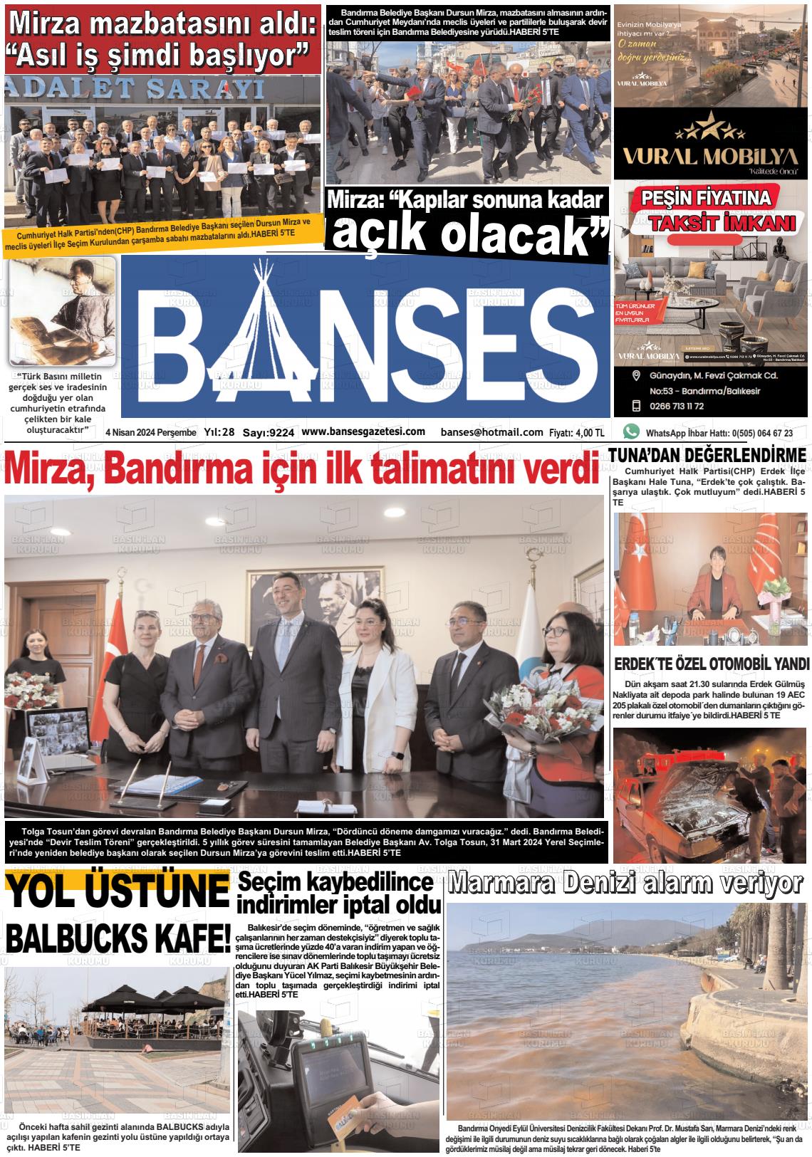 04 Nisan 2024 Banses Gazete Manşeti