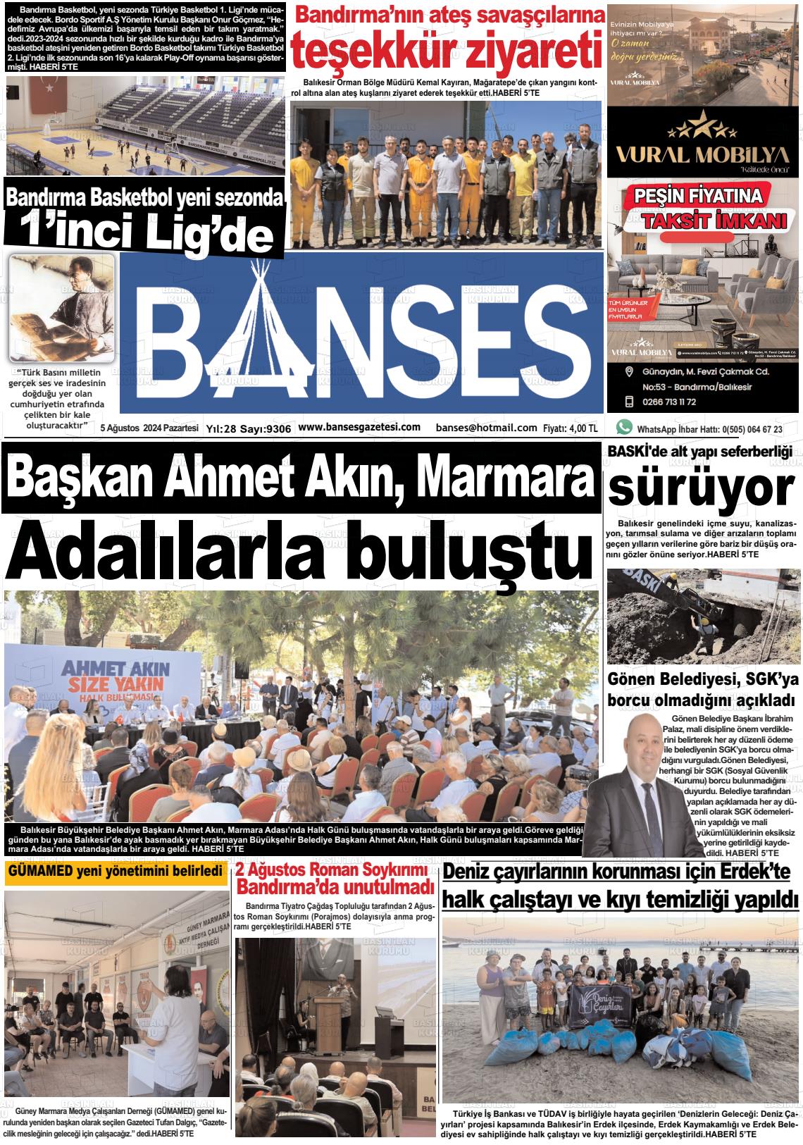 05 Ağustos 2024 Banses Gazete Manşeti