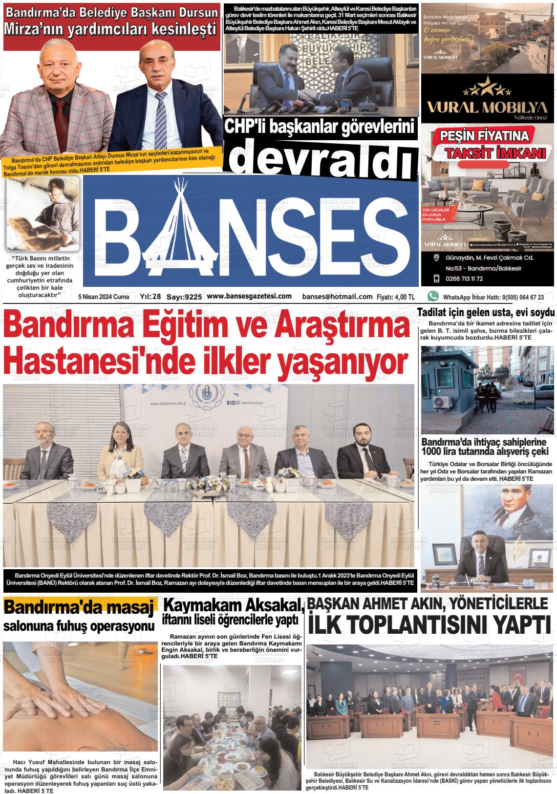 05 Nisan 2024 Banses Gazete Manşeti