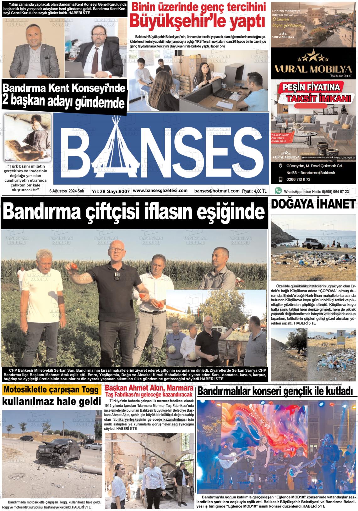 06 Ağustos 2024 Banses Gazete Manşeti