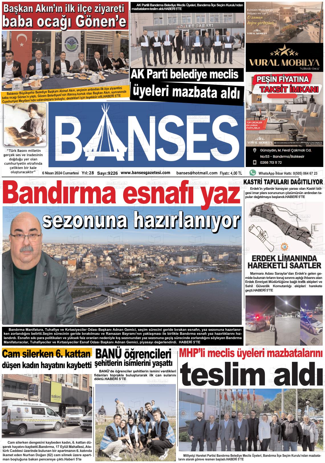 06 Nisan 2024 Banses Gazete Manşeti