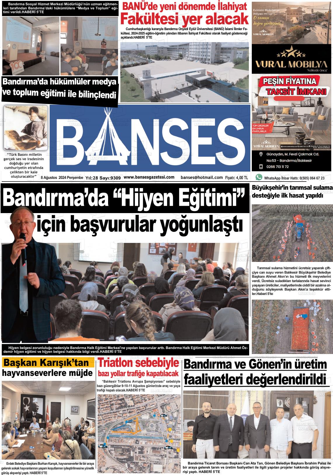 08 Ağustos 2024 Banses Gazete Manşeti