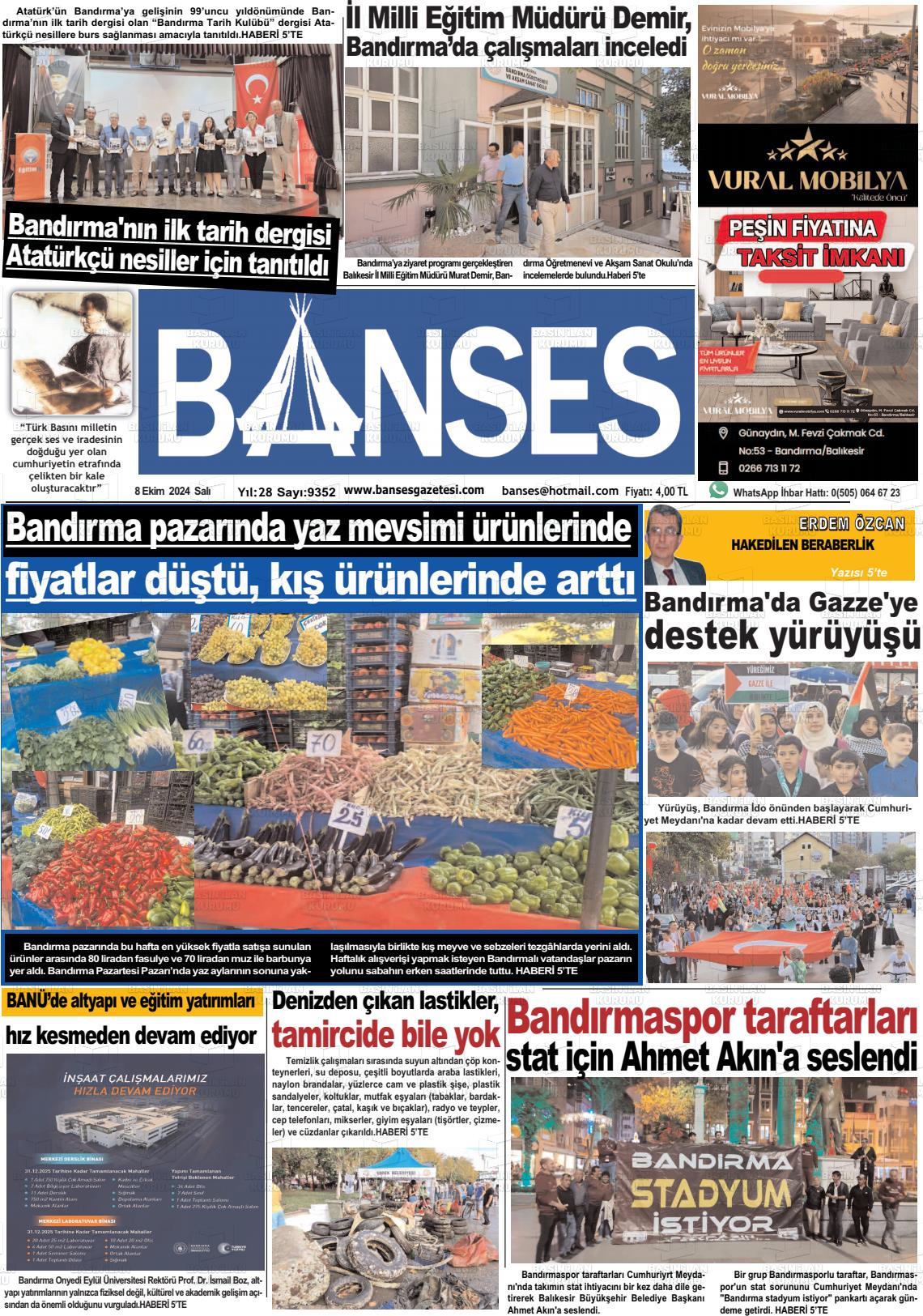 08 Ekim 2024 Banses Gazete Manşeti