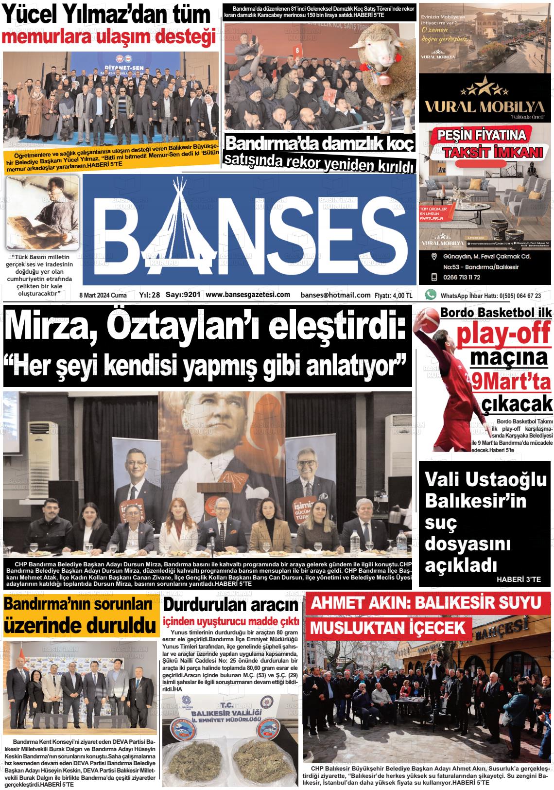 08 Mart 2024 Banses Gazete Manşeti