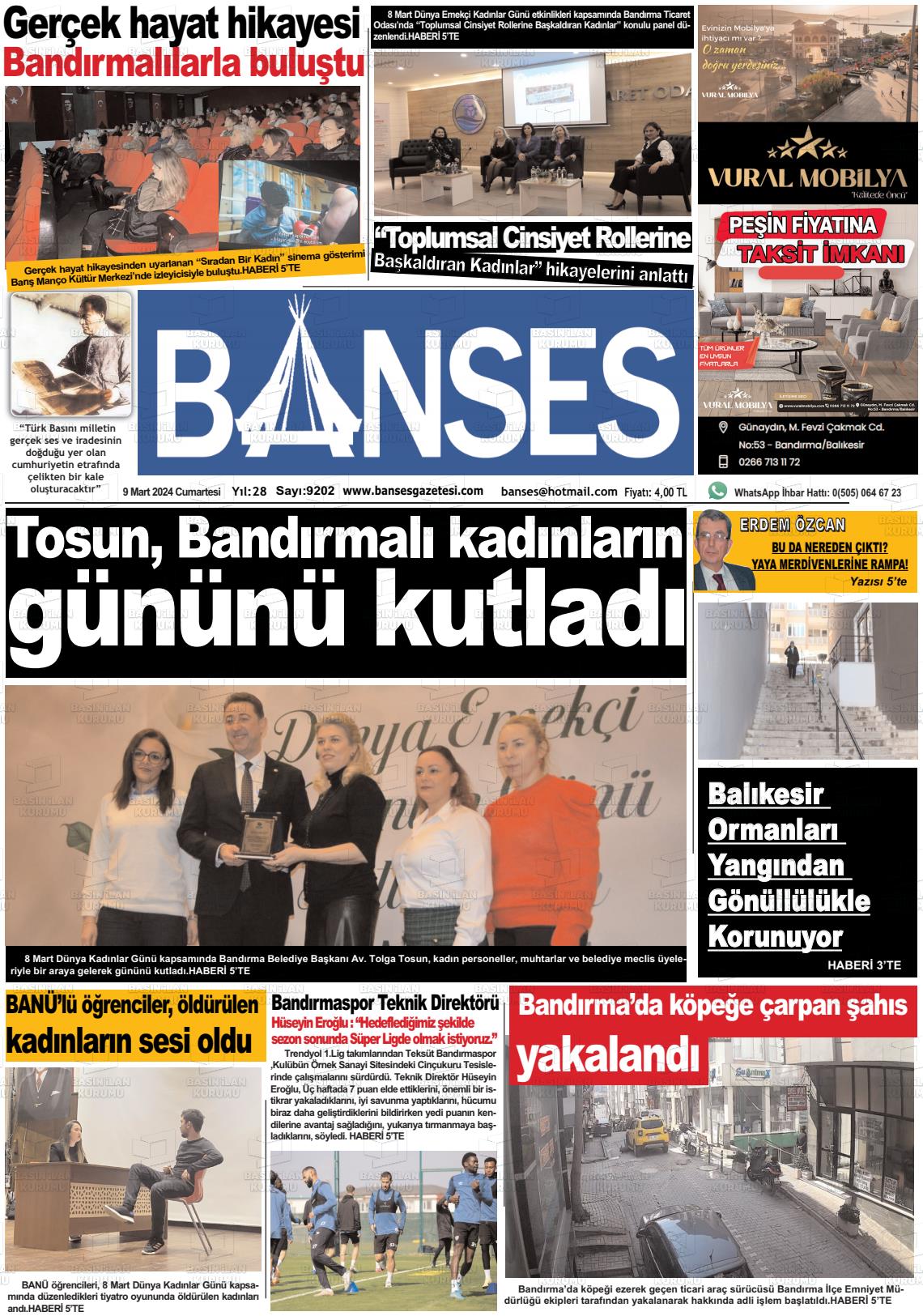 09 Mart 2024 Banses Gazete Manşeti