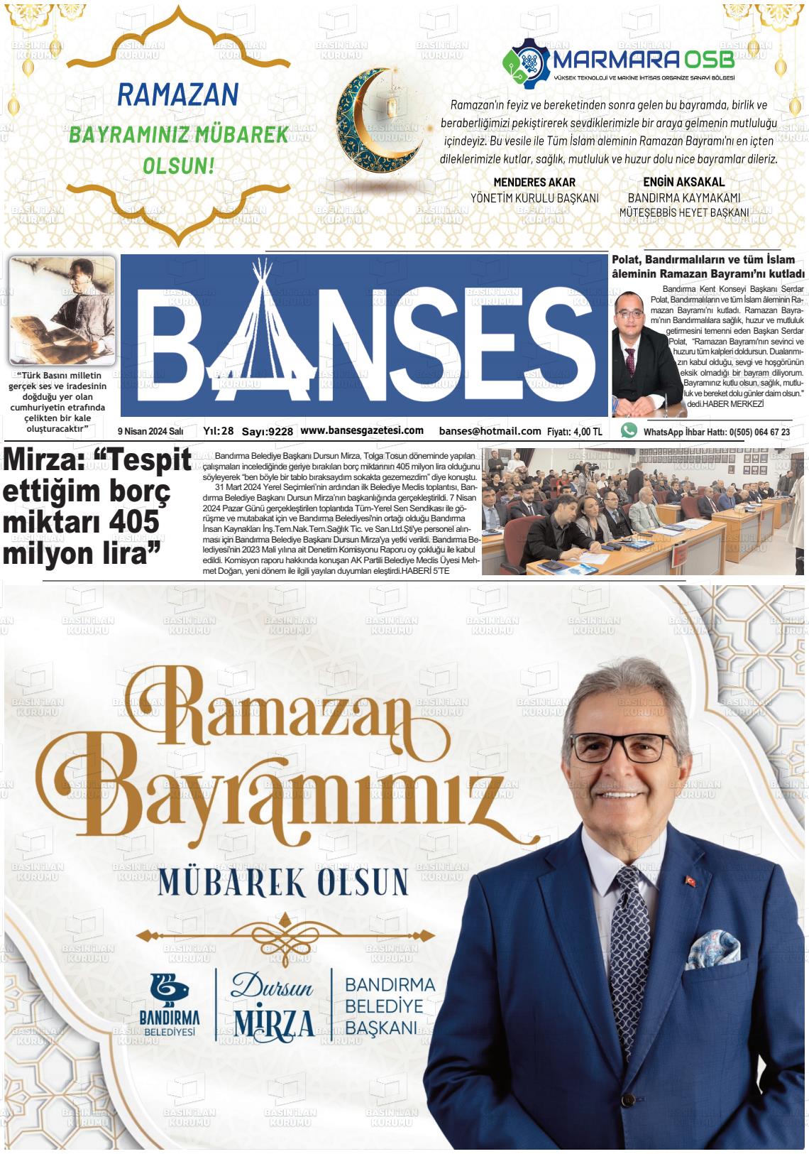 09 Nisan 2024 Banses Gazete Manşeti