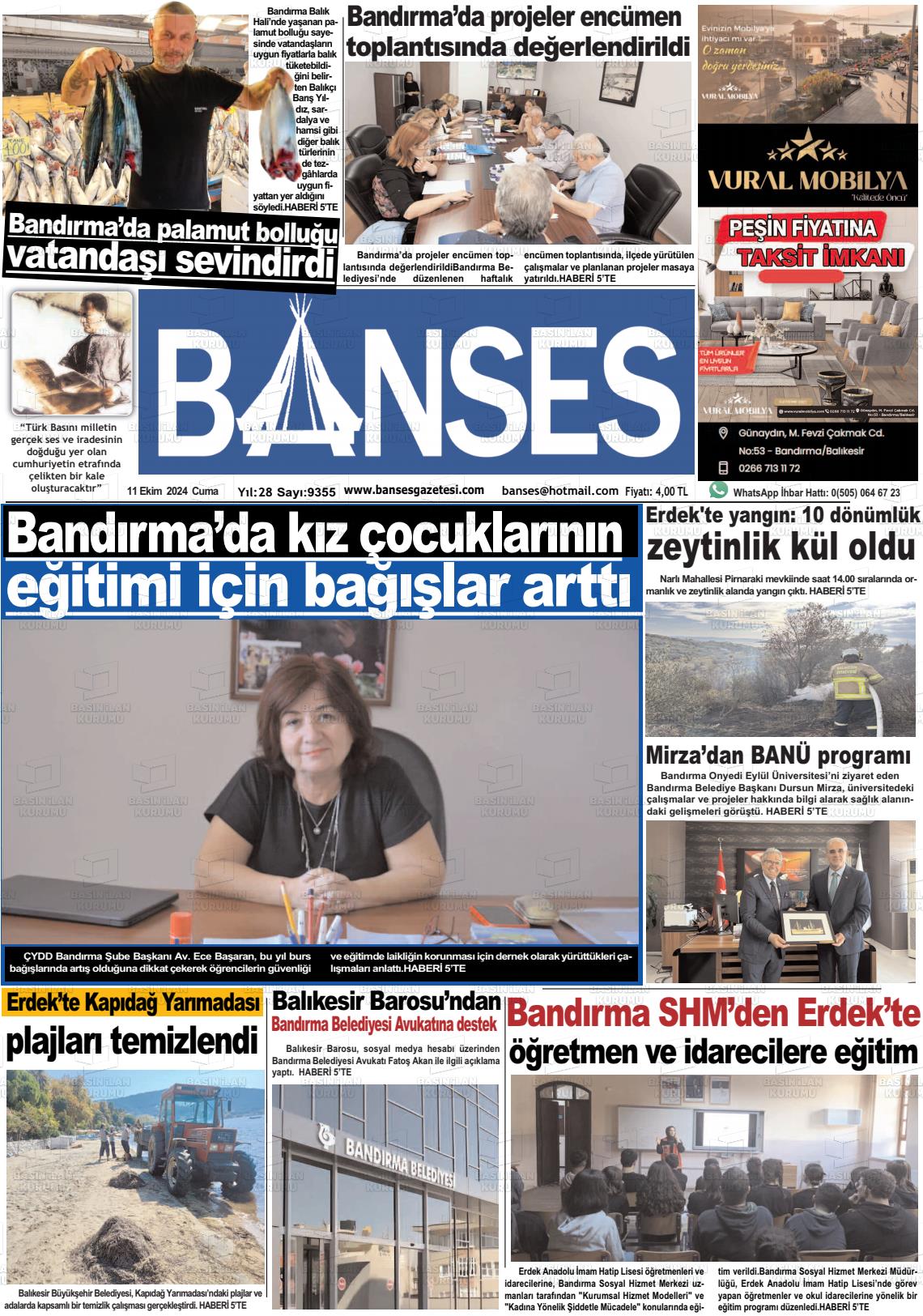 11 Ekim 2024 Banses Gazete Manşeti