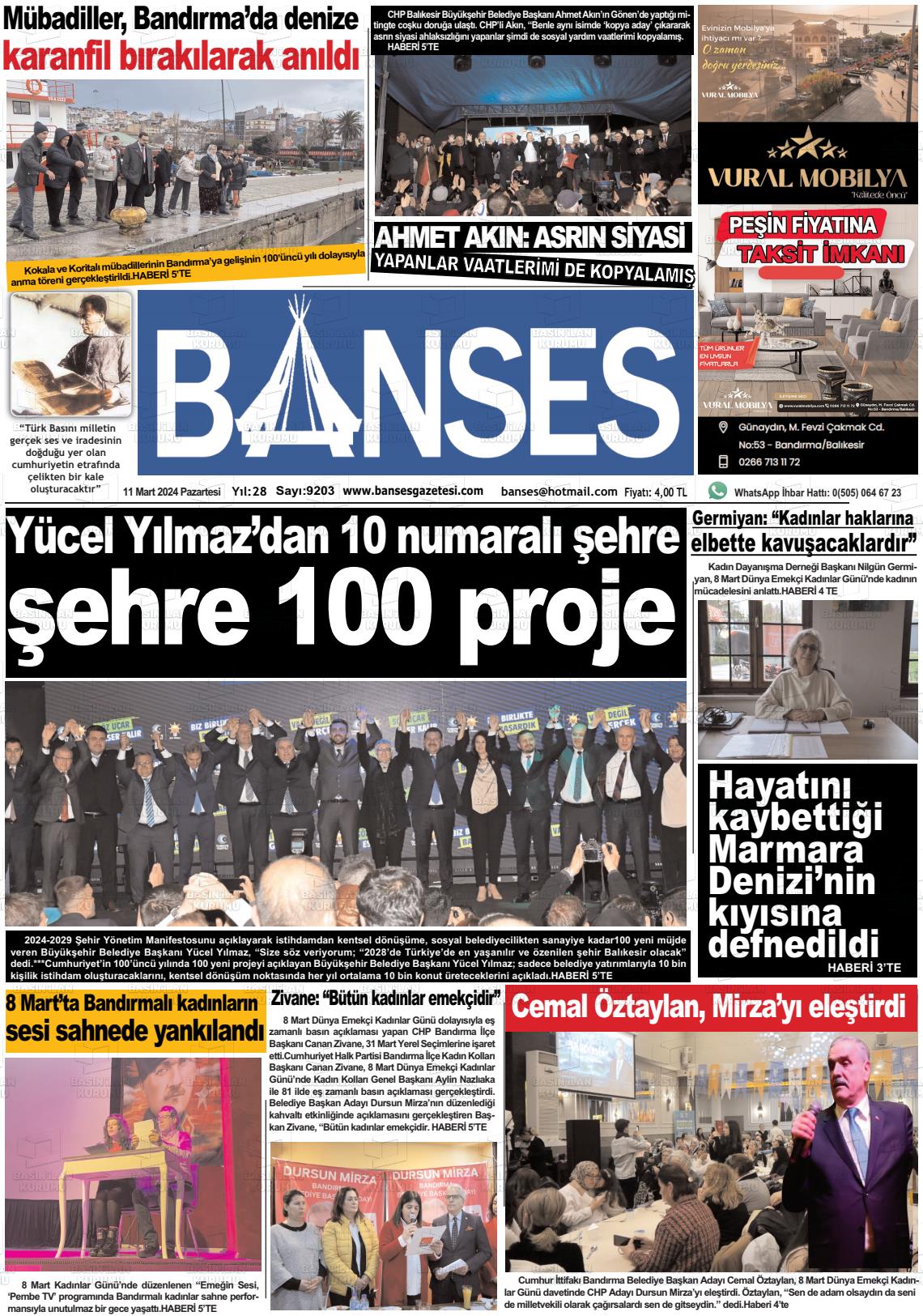 11 Mart 2024 Banses Gazete Manşeti