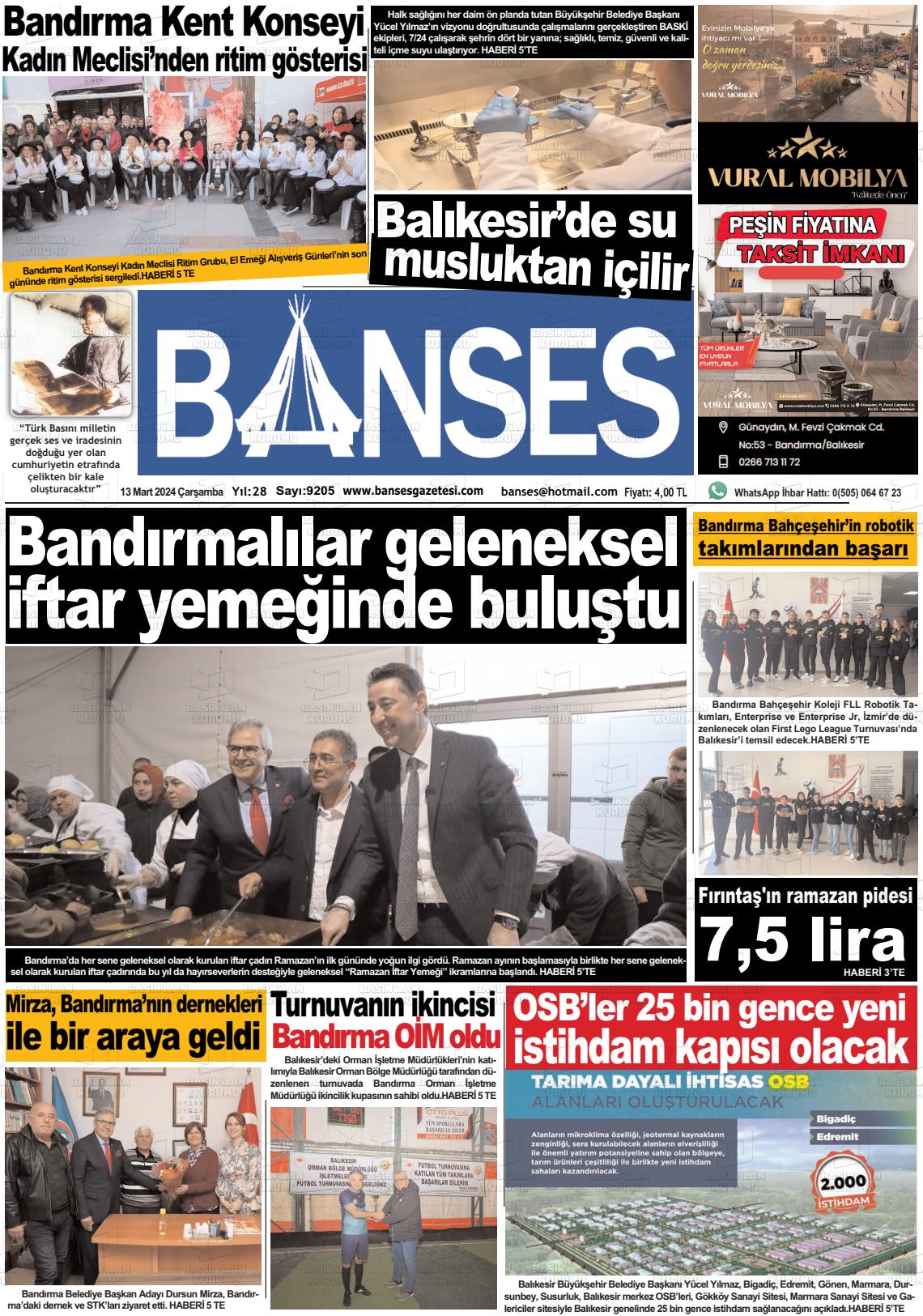 13 Mart 2024 Banses Gazete Manşeti